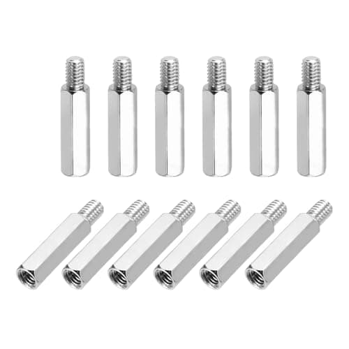 Image of sourcing map Hex Spacer Screws, M4x20mm+6mm Male to Female Thread Brass Nickel Plated Motherboard Standoffs Spacer Pillars for PCB Circuit Boards FPV Quadcopter Drone DIY, Pack of 12