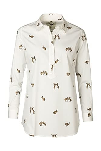 Image of Rydale Ladies Printed Overhead Shirt Women’s Button Shirts Blouse Animal Print White Tops Tunic (as8, Numeric, Numeric_16, Regular, Regular, Hare White)