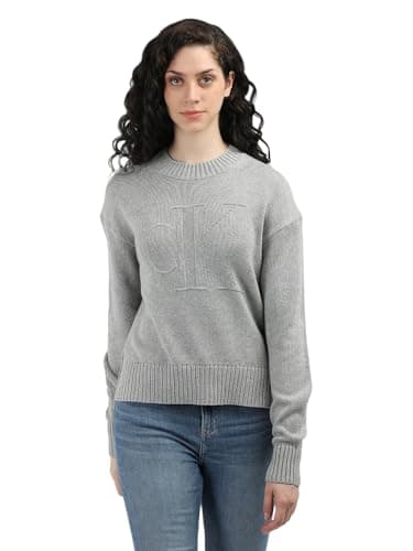 Image of Calvin Klein Women's Loose Fit Knitted Jumper, Grey (Grey Heather), S