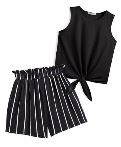 Image of Arshiner Girls Tank Tops with Shorts Set Kids Summer Clothing Sets Casual Fashion Sleeveless T-shirts Outfits for Girls 6-7 years