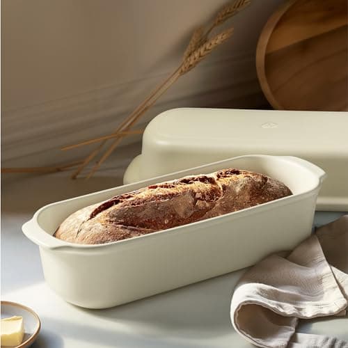 Image of Navaris Loaf Dish with Lid - Ceramic Bakeware Tin for Baking Homemade Loaves - Stoneware Bread Pan for Oven - Dishwasher Safe and Easy to Clean - 34 cm x 13.5 cm (13.4" x 5.3")