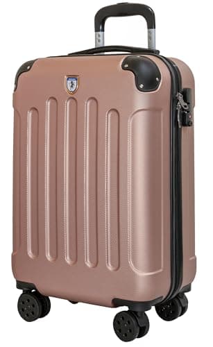 Image of UTTAM 20 Inch Lightweight Cabin Bag - Carry On Suitcase, ABS, Water Resistant & Locking System - Easyjet Overhead (56x23x38cm) (Rose Gold)