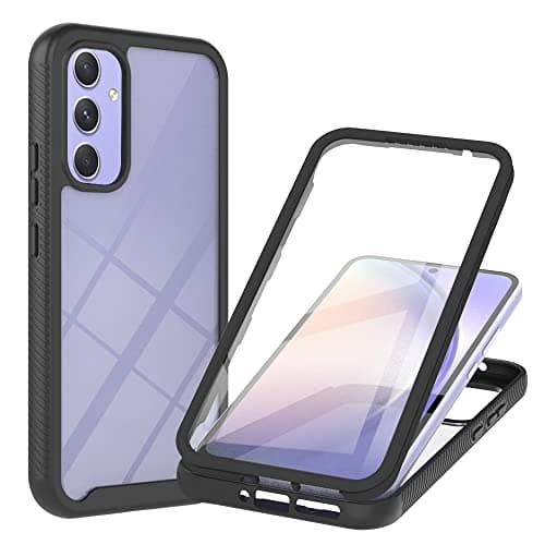 Image of Sawiqpd Samsung Galaxy A34 5G Case with Built-in Screen Protector, 360 Full Body Protective Cover Heavy Duty Anti-Scratch Shockproof Slim Silicone Bumper Clear Phone Case for Samsung A34 5G, Black