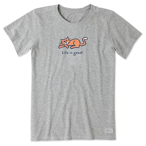 Image of Life Is Good Women's Standard Crusher Tee Short Sleeve Cotton Graphic T-Shirts Cat Heather Grey, Heather Grey, L