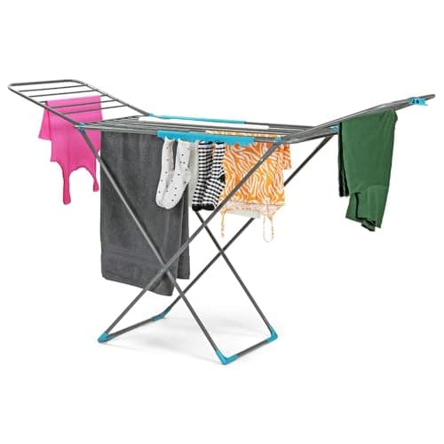 Image of Livhome 18m Black Strong Winged Clothes Airer, Heavy Duty Folding Laundry Dryer Stand, Compact Foldable Clothes Drying Rack, Indoor & Outdoor Washing Dryer Rack