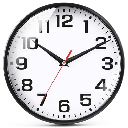 Image of EMITDOOG Wall Clock Modern Kitchen Small Silent Analog Round Simple Quiet Quartz Black Wall Clocks Battery Operated Non Ticking for Bathroom Office Garage School
