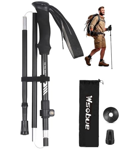 Image of Wsobue Walking Pole-1 Pack Hiking Trekking Pole With Antishock and Quick Lock System, Telescopic, Collapsible, Ultralight Foldable Hiking Walking Stick for Seniors Women Men (Black-1PACK)