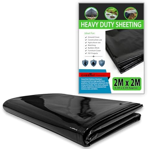 Image of CHESTAF 2M X 2M Black Plastic Sheeting Heavy Duty, 360G Thick Polythene Sheeting Garden Grow, Dust Sheet Waterproof Outdoor Cover, Large Construction Gardening Insulation, Building Rubble Protection