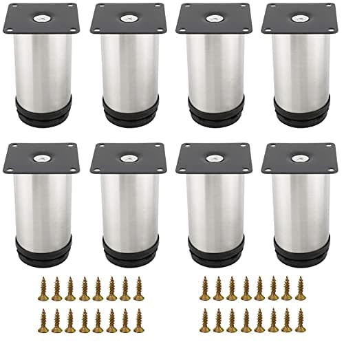 Image of Eidoct 8 Pcs 100mm Adjustable Legs, Stainless Steel Heavy Duty Metal Furniture Feet with 32 Pcs Screws, Stainless Steel Adjustable Feet Kitchen Cupboard Sofa Beds Furniture Legs 4INCH