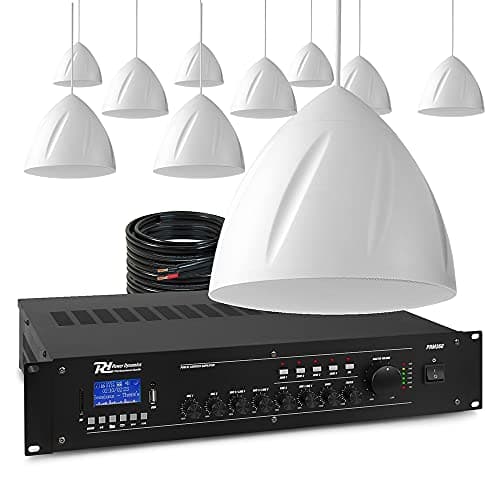 Image of Power Dynamics Pendant Speaker System - 10 x 5.25" White Speakers & 4-Zone 360W Mixer Amplifier, Background Music & Warehouse PA Audio for Commercial, Retail, Church, Restaurant Installation