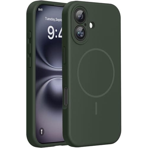 Image of Miracase Compatible with iPhone 16 Case, [Soft Anti-Scratch Microfiber Lining], Compatible with MagSafe, Liquid Silicone Case Shockproof Drop Protection Phone Case for 16,Dark Green