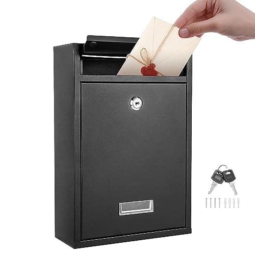 Image of Trintion Letter Box 32 x 21.5 x 8.5cm Post Box Wall Mounted Steel Mail Box Parcel Delivery Box Lockable Letter Weatherproof Post Box with 2 Keys Stylish Letterbox for Keep Your Mail Safe (Black)