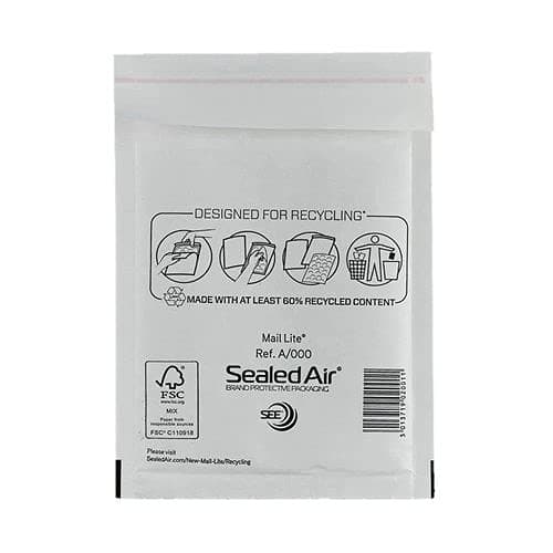 Image of Mail Lite A/000 (100 x 160mm) Bubble Padded Envelopes - White (Box of 100)