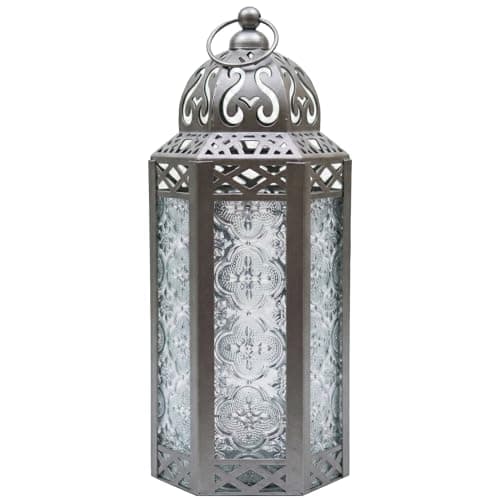 Image of Vela Lanterns Silver Moroccan Decorative Candle Lantern Holder, Clear Glass, Medium