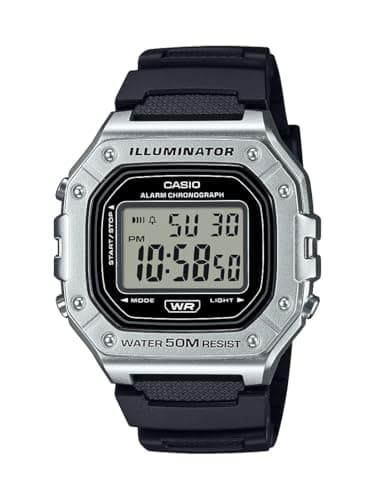 Image of Casio W-218HM Series | Men's Digital Watch | (Black/Silver) | LED Illuminator | 7-Year Battery | Alarm | Chronograph | Auto Calendar | Digital Watch