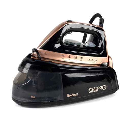 Image of Beldray Steam Station Iron – Steam Generator Iron, Detachable 1.2L Water Tank, Smooth Glide Soleplate, Powerful Steam Burst, Vertical Steam, Adjustable Temperature Dial, 2400W, Rose Gold, BEL01137-150