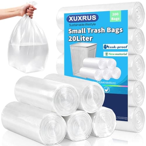 Image of XUXRUS Strong Pedal Bin Liners 20L White Small Bin Bags Clear Garbage Bag, 200 Counts Rubbish Bags for Bathroom Toilet Office