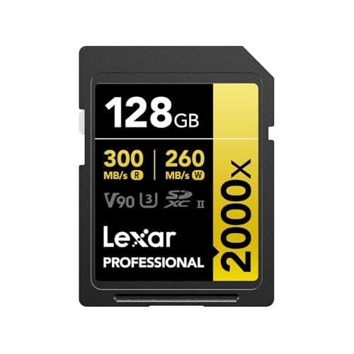 Image of Lexar Professional 2000x SD Card 128GB, SDXC UHS-II Memory Card, Up to 300MB/s Read, 260MB/s Write, Class 10, U3, V90 SDXC Card for DSLR, Full-HD Cinema-Quality 8K Video Cameras (LSD2000128G-BNNAG)