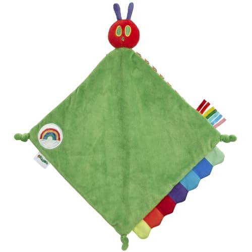 Image of Rainbow Designs Very Hungry Caterpillar Baby Comforter – Soft & Colourful Rainbow VHC Comfort Blanket with Textured Tags, Knotted Corners – Ideal Story-time Caterpillar Companion