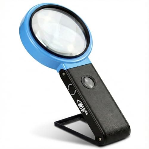 Image of VISION AID 30X Hands-Free Magnifying Glass with 21 LED Lights for Coins Jewelry Crafts Hobby 40X Loupe Handheld or Desktop Stand Magnifier for Seniors Reading Watch Repair Soldering Close Work