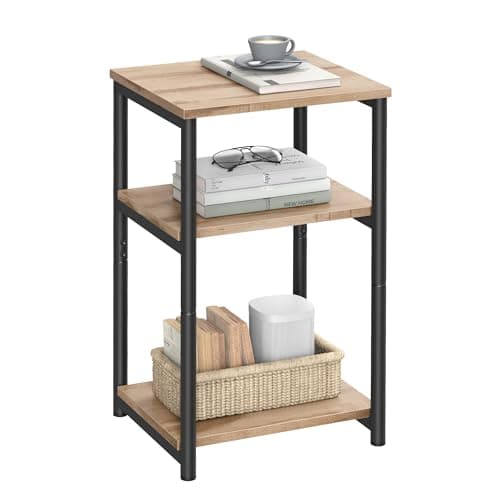 Image of VASAGLE Sofa Side Table, 3-Tier End Table, Bedside Table with Steel Frame, for Living Room, Bedroom, Home Office, Industrial Style, Camel Brown and Ink Black LET273B50