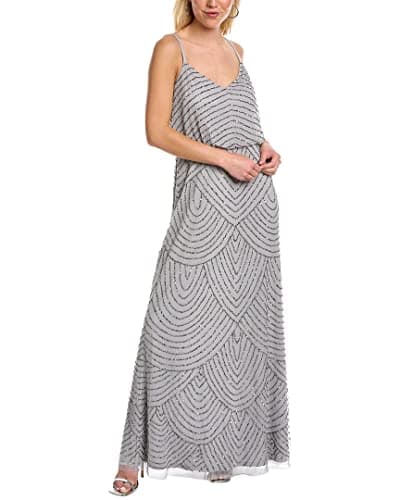Image of Adrianna Papell Women's Long Beaded Blouson Gown, Bridal Silver, 18