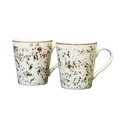 Image of Darthome Set of 2 Earthy Coffee Mugs Small 250ml Sandstorm Cream Thick Porcelain Tea Cups