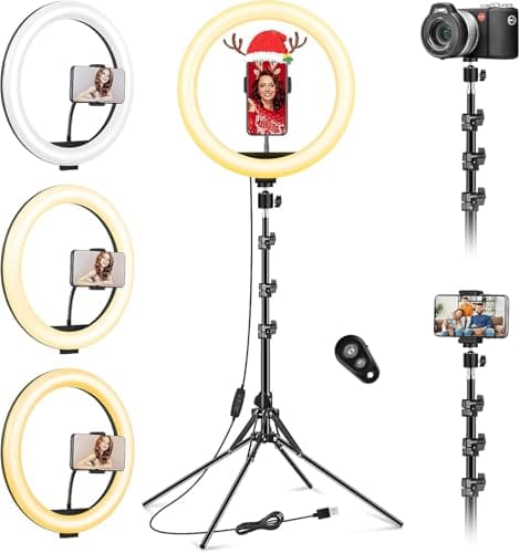 Image of 11.5 inch Ring Light with Tripod Stand & Phone Holder Tall 177cm/69.5",Large Professional Selfie Ring Lights for Phone,LED Standing Ringlight for Makeup,Video,Streaming,Youtube