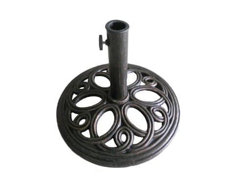 Image of CHARLES BENTLEY Outdoor, Garden, Patio, 12kg, Round Patio Umbrella Parasol Base Stand, With Adjustable Pole, For Flat Surfaces, Tightening Screw, Swirl Design, Made Of Cast Iron, In Bronze (45x32cm)