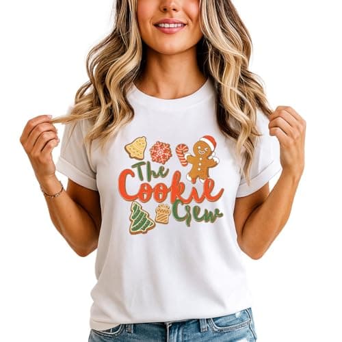 Image of The Cookie Crew Womens Graphic T-Shirt Christmas Baking Gingerbread Holiday Tee 5XL (34-36) White