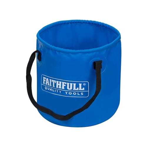 Image of Faithfull Waterproof Foldable Bucket – Lightweight PVC Container with Sturdy Handles and Compact Foldable Design for Cleaning, Draining, Camping and Plumbing Work – Capacity 12L
