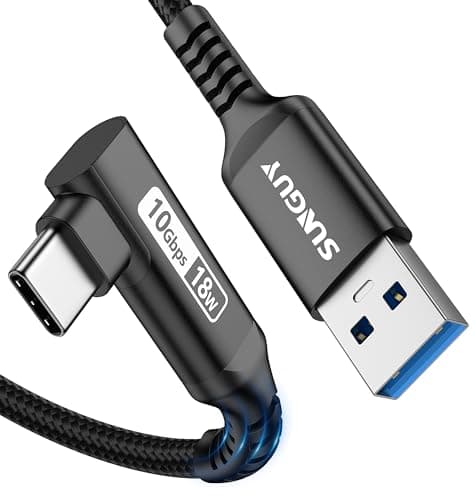 Image of SUNGUY USB C Cable 90 Angle, 0.5 m 10 Gbps USB 3.1 Gen 2 USB to USB C Charging Cable and Data Cable Compatible with Android Car, Galaxy S22, SSD, Huawei P30/P20, Xiaomi Black