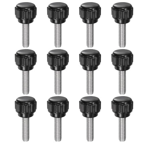 Image of sourcing map 12pcs Knurled Clamping Knobs M5 x 20mm Metric 304 Stainless Steel Male Thread Thumb Screw on Type 14mm Plastic Round Head Threaded Hand Bolt Stud Knobs Black