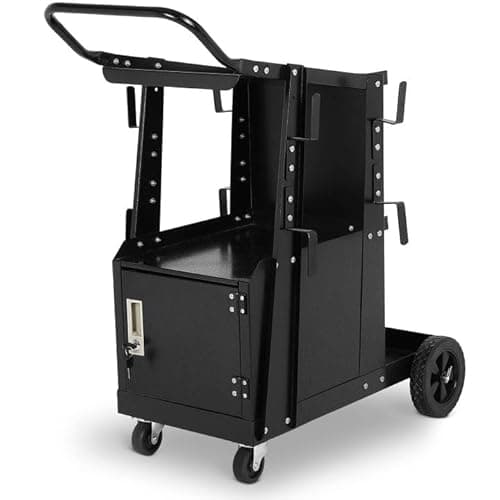 Image of Heavy Duty Welding Cart for MIG Welder & Plasma Cutter，3 Tier Welding Cart with Large Capacity Lockable Cabinet, 360° Swivel Wheels, Cable Hook，Static Load Capacity 220 LBS