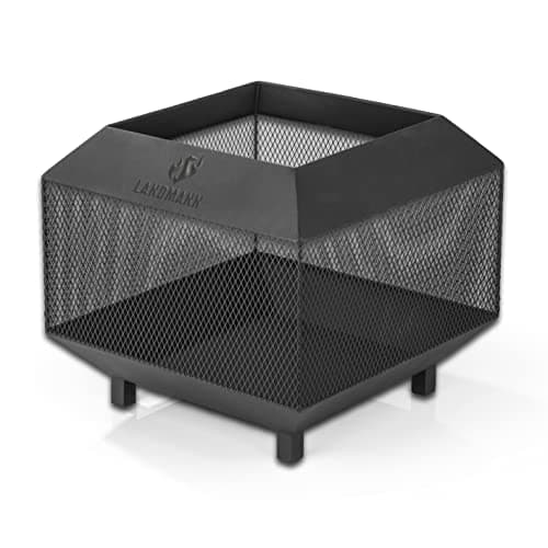 Image of Landmann Cube Fire Bowl 44 cm x 44 cm Black I Square Fire Basket Made of Powder-Coated Steel I Fire Pit with 4 Sturdy Legs