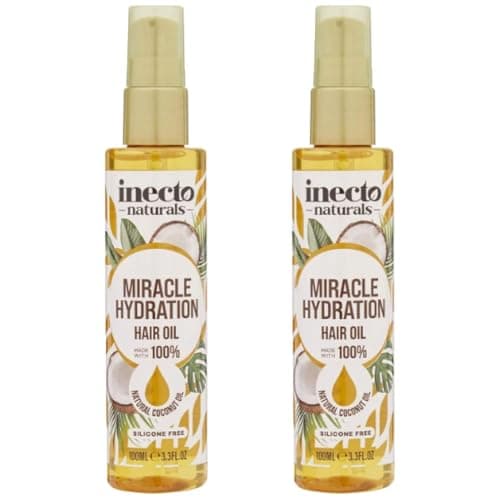 Image of Inecto Naturals Miracle Hydration Coconut Hair Oil 100ml Pack of 2 Defrizz Smooth Curly Dry Damaged Hair Organic Lightweight Non Greasy Silicone FREE with Welari Thank You Card | (2pack) (200g)