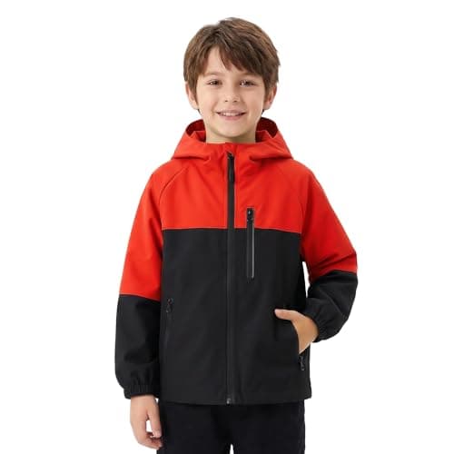 Image of Baogaier Boys Girls Waterproof Jacket Kids Hooded Raincoat with Zip Pockets, Unisex Lightweight Jackets with Reflective Stripes Windproof Outdoor Colorblocked Coat Outerwear 13 Years, Red