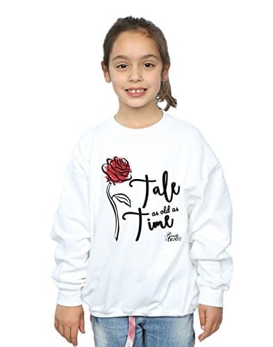 Image of Disney Girls Tale As Old As Time Rose Sweatshirt White 9-11 Years