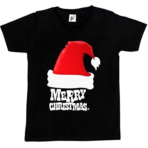 Image of Fancy A Snuggle Big Red Santa Hat with Ball On End Merry Christmas Kids Boys/Girls T-Shirt Black 7-8 Year Old