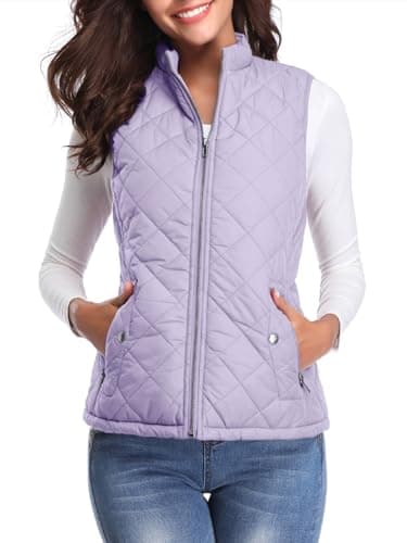 Image of fuinloth Women's Quilted Gilet, Lightweight Body Warmer Padded Outdoor Vest Sleeveless Jacket Lavender Medium