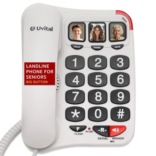 Image of ​​​Big Button Telephone with Loud Volume, Uvital Speed Dialing Landline for Elderly, Support Adjustable Volume Loud for Hard of Hearing, Large Fonts Corded Phone