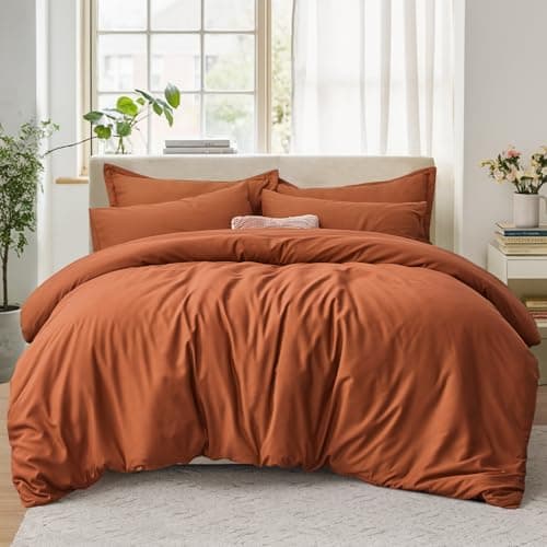 Image of Tifschlaf King Size Duvet Cover Sets - Kingsize Bedding Set with 2 Pillowcases - Ultrasoft Brushed Microfiber Quilt Bed Cover with Zip Fastening, Orange (230x220)