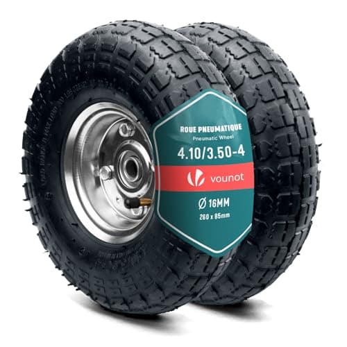 Image of VOUNOT® Set of 2 Pneumatic Wheel 3.50-4 with Inner Tube, Replacement Wheelbarrow Wheel with Ball Bearings, 260x85mm, 16mm Bore, Heavy Duty Tyre for Wheelbarrow Sack Truck Garden Trolley