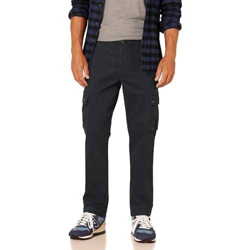 Image of Amazon Essentials Men's Slim Fit Stretch Work Cargo Trousers (Available in Big & Tall), Black, 34W / 30L