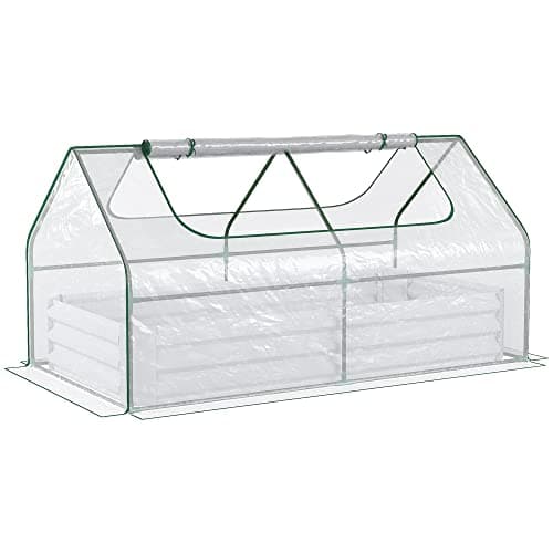 Image of Outsunny Raised Garden Bed with Greenhouse, Steel Planter Box with Plastic Cover, Roll Up Window, Dual Use for Flowers, Vegetables, Fruits and Herbs, 185L x 95W x 92H cm, Clear