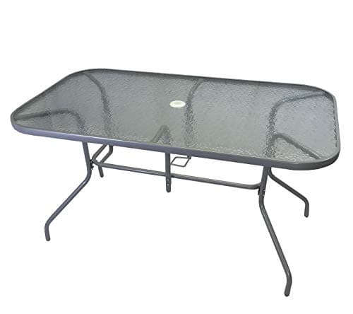 Image of Selections Rectangular Metal Garden Table with Glass Top Seats 6 with Hole for Parasol