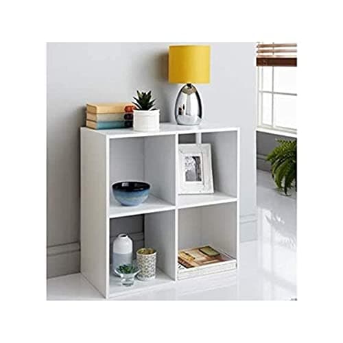 Image of spot on dealz® Wooden Storage Shelving Unit Bookcase Home Office Use Display Furniture Living Room Décor Easy to Build (4 Cube Shelf-White)
