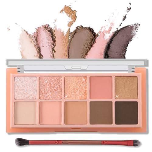 Image of Erinde 10 Colors Eyeshadow Palette Makeup, Matte Shimmer Eye Shadow, Glitter Eye Makeup, Travel Size Makeup Pallet, High Pigmented, Naturing-Looking, Blendable, Long Lasting (01#Peach)