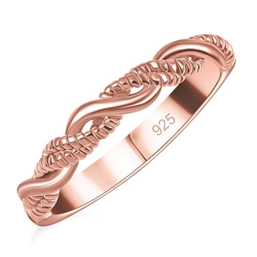 Image of TJC Crossover Ring for Women in 18K Rose Gold Plated 925 Sterling Silver Size S with High Gloss Metal Wt. 2.35 Grams