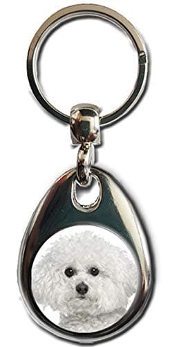 Image of KAZMUGZ BICHON FRISE KEYRING. Heavy quality metal gift keyring. Double sided keychain. Dog gift.